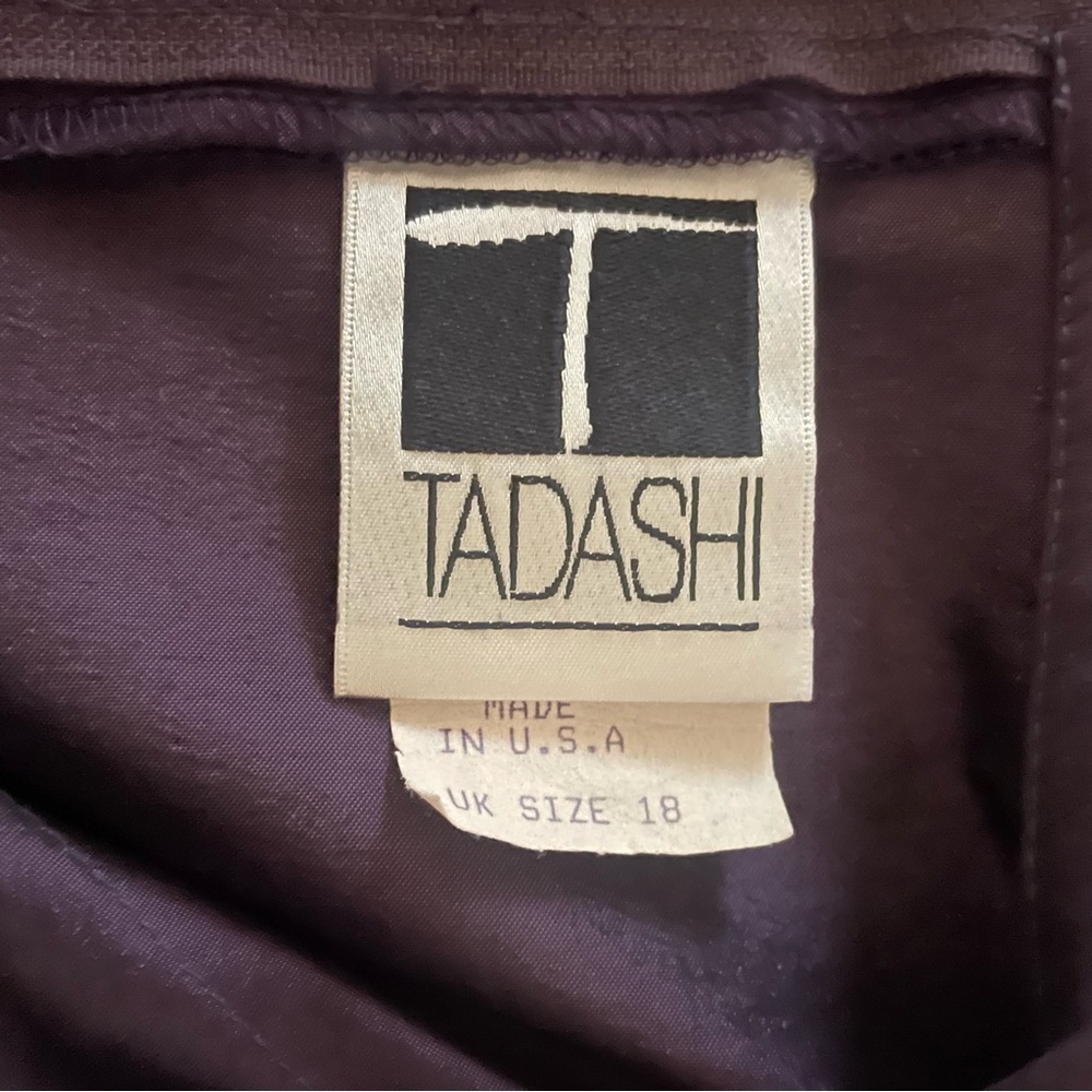 Tadashi Shoji Vintage Deep Plum Satin Evening Gown | US Size 14 | Ruched Bodice - Picture 3 of 6